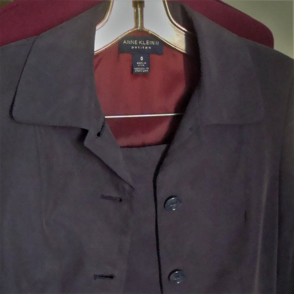 Y2K Anne Klein Petite Dark Blue Silk/Cotton Skirt Suit